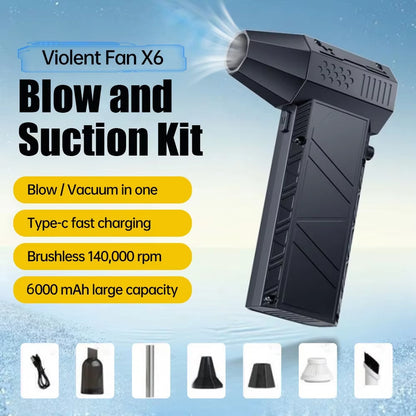 X6 Violent Fan 140000RPM Powerful Air Blower Vacuum Dust Cleaner Type-C Charging Strong Winds 53M/S Brushless Turbo Jet Blower