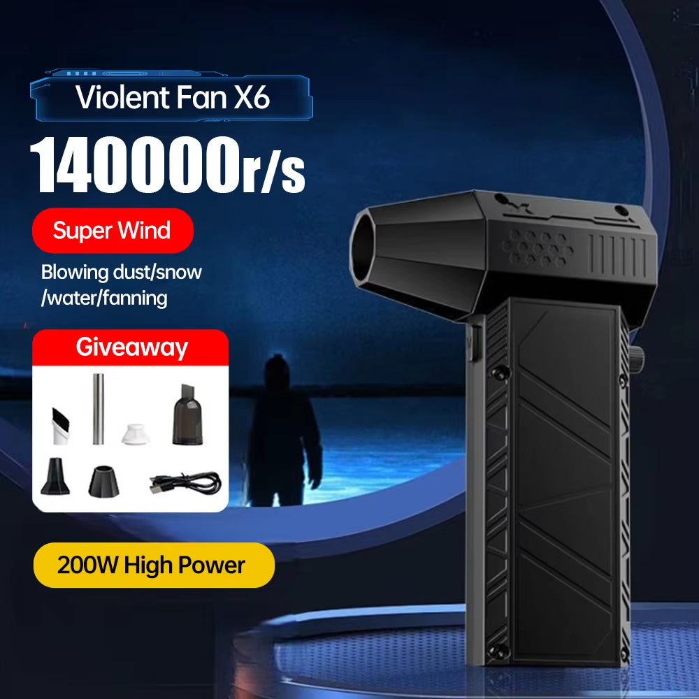 X6 Violent Fan 140000RPM Powerful Air Blower Vacuum Dust Cleaner Type-C Charging Strong Winds 53M/S Brushless Turbo Jet Blower